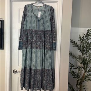 American Eagle Outfitters Long Sleeve Dress - Blue and Gray